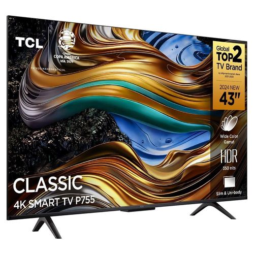 Smart TV 43” UHD 4K TCL P755 LED com Google TV, Dolby Vision e Atmos, HDR10+, Wi-Fi, Bluetooth, Google Assistente e Design sem Bordas