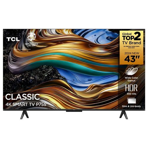 Smart TV 43” UHD 4K TCL P755 LED com Google TV, Dolby Vision e Atmos, HDR10+, Wi-Fi, Bluetooth, Google Assistente e Design sem Bordas