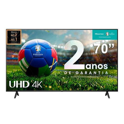 Smart TV 70” Hisense Ultra HD 4K DLED 70A51HSV com Sleep Timer, entrada HDMI e Wi-Fi