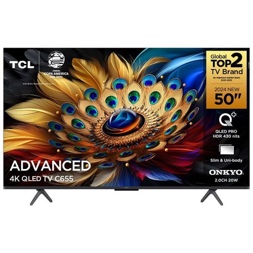 Smart TV 50" QLED 4K TCL 50C655 com Processador AIPQ, Google TV, HDR10+, Wi-Fi Dual Band, Bluetooth Integrado, Google Assistente, Dolby Vision e Atmos