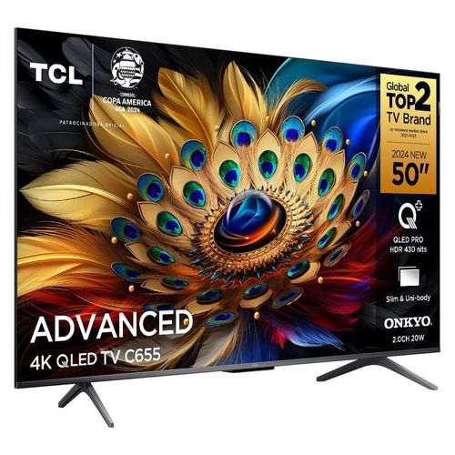 Smart TV 50" QLED 4K TCL 50C655 com Processador AIPQ, Google TV, HDR10+, Wi-Fi Dual Band, Bluetooth Integrado, Google Assistente, Dolby Vision e Atmos