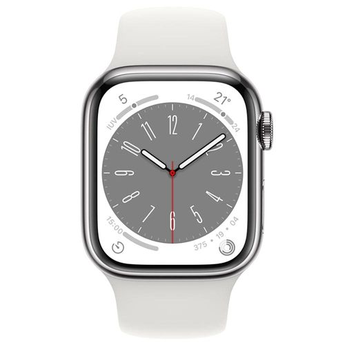 Apple Watch Series 8 GPS + Cellular Caixa Prateada de Aço Inoxidável 45 mm Pulseira Esportiva Branca