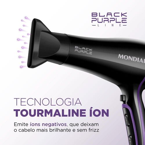 Secador de Cabelos Mondial Black Purple SCN-01 com Tourmaline Íon 2000W - Preto 110v