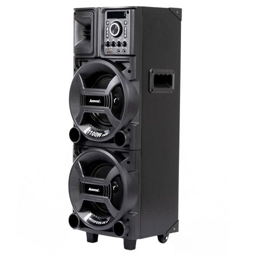 Torre de Som Amvox Duplo 8 Black ACA1101 com Luz de LED, 2 Woofers de 8", Bluetooth, Entradas UBS SD e Microfones - 1100W