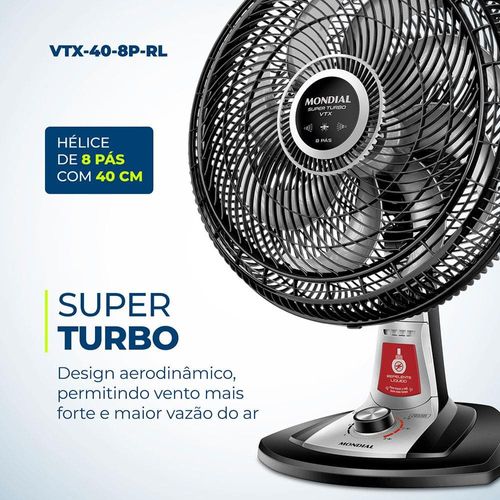 Ventilador de Mesa Mondial VTX-40-8P 40cm com Função Repelente Líquido - Preto 110V