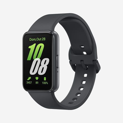 Samsung Galaxy Fit3 Grafite Display de 1.6 AMOLED colorido, Bluetooth, Design Premium em Alumínio, Mais De 100 Exercícios e Resistente à Água e Poeira