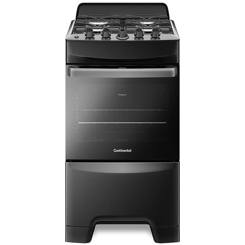 Fogão Continental 4 Bocas FC4LP com Mesa de Inox Esmaltada, Tecnologia Top Limpa Fácil e Acendimento Automático – Preto