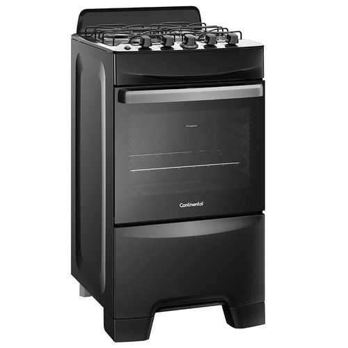 Fogão Continental 4 Bocas FC4LP com Mesa de Inox Esmaltada, Tecnologia Top Limpa Fácil e Acendimento Automático – Preto