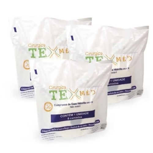3 Pacotes Compressa Gaze 7,5x7,5cm 13 Fios  500 Unid Texmed