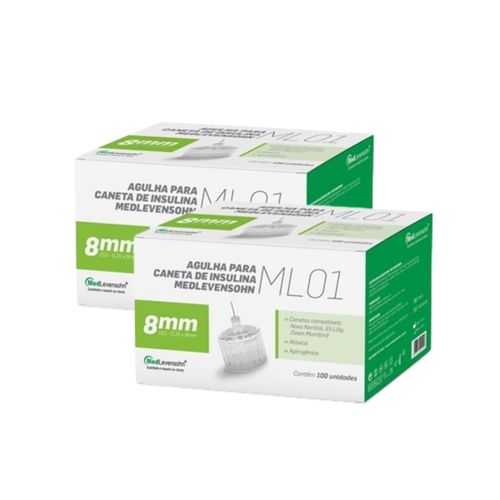 Kit com 2 Caixas Agulha Caneta Insulina 8mm Medlevensohn