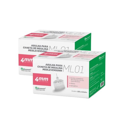 Kit com 2 Caixas Agulha Caneta Insulina 4mm Medlevensohn