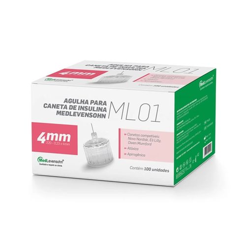 Kit com 2 Caixas Agulha Caneta Insulina 4mm Medlevensohn