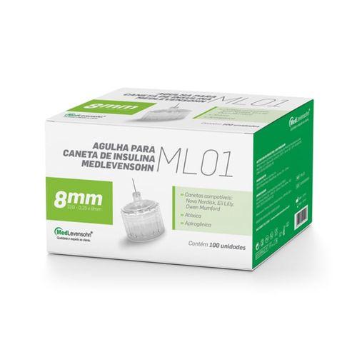Agulha 8mm para Caneta de Insulina Medlevensohn 100 Unid