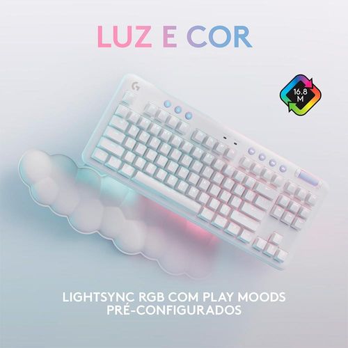 Teclado Gamer Sem Fio Logitech G715 Aurora Lightspeed RGB Mecânico Switch GX Red Linear Bluetooth Branco - 920-010706