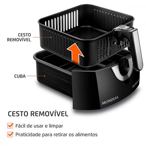 Fritadeira Elétrica Air Fryer Grand Family Sem Óleo 6L Mondial Inox 1900W 220V - AFN-60-BI