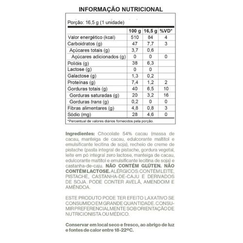 Bombom Choco 54% Cacau Pistache Luckau 16,5g