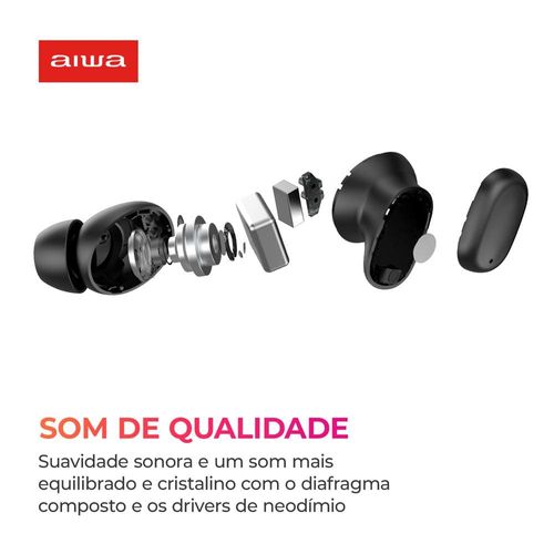 Fone de Ouvido Aiwa Earbud AWS-EB-03-B Bluetooth IPX5 ANC Modo Ambiente – Preto