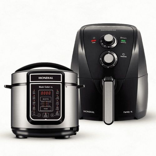 Fritadeira Elétrica Sem Óleo Air Fryer Mondial Family AFN40FB 4 L – Preta + Panela Elétrica de Pressão Digital Master Cooker PE-38 5L – Preta 110V