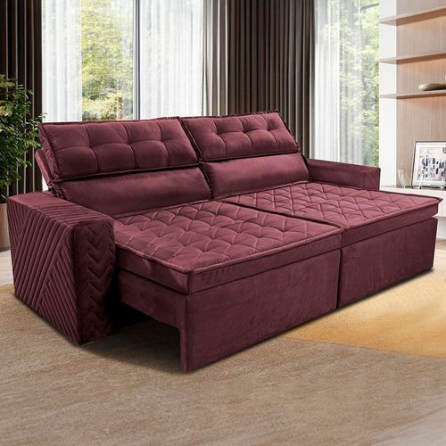 Sofá 4 Lugares Cama inBox Belém Retrátil e Reclinável Revestido em Suede Velusoft - 230cm de largura Vinho