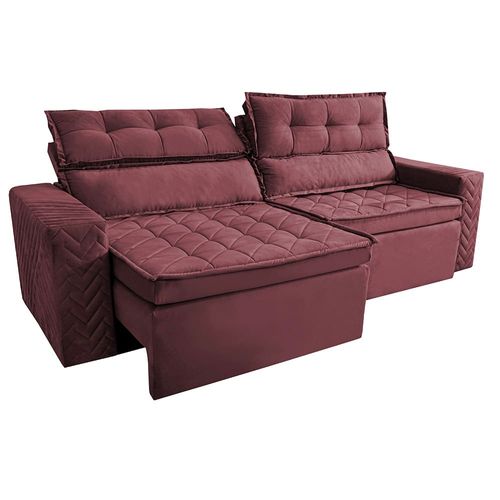 Sofá 3 Lugares Cama inBox Belém Retrátil e Reclinável Revestido em Suede Velusoft - 200cm de largura Vinho