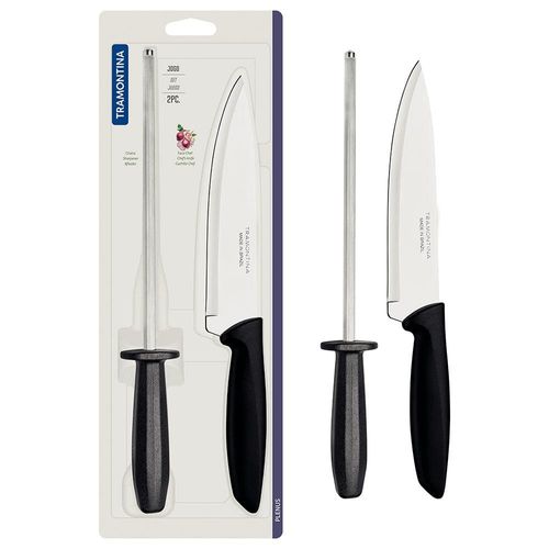 Conjunto Faca Chef e Chaira Tramontina Plenus Preto - 2 Peças