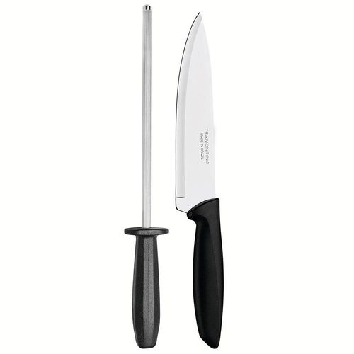 Conjunto Faca Chef e Chaira Tramontina Plenus Preto - 2 Peças