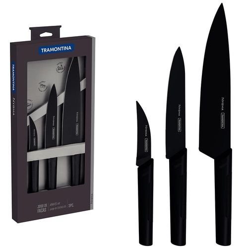 Conjunto de Facas Tramontina Nygma em Aço Inox e Polipropileno – 3 Peças