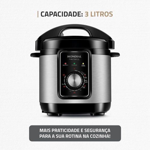 Panela Elétrica de Pressão Mondial PE-47 Pratic Cook 3L - Inox 110V