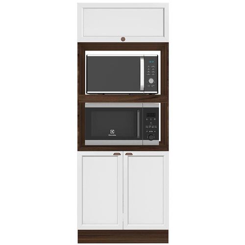 Paneleiro Torre Quente Poliman Unna com Nicho para Forno e Micro-ondas, 3 Portas e 1 Prateleira - Nogueira/Branco