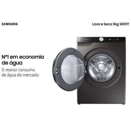 Lava e Seca Samsung WD11T 3 em 1 Inox Look com Ecobubble e Lavagem Inteligente WD11T504DBX – 11/7kg 110V