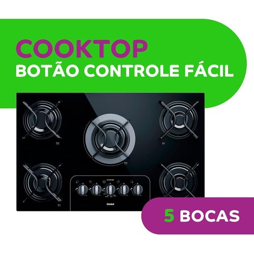 Cooktop a Gás 5 Bocas Consul CD075AE com Vidro Temperado Preto e Acendimento Automático Bivolt - Preto Bivolt