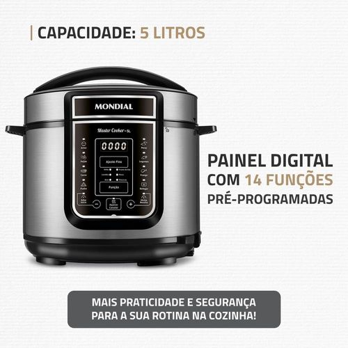 Panela Elétrica de Pressão Mondial Digital Master Cooker PE-38 5L - Preta 110V