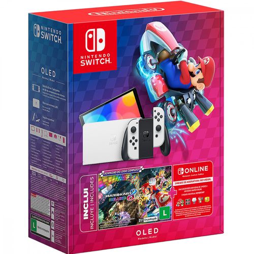 Console Nintendo Switch Oled 64GB + Mario Kart Deluxe 8 Branco