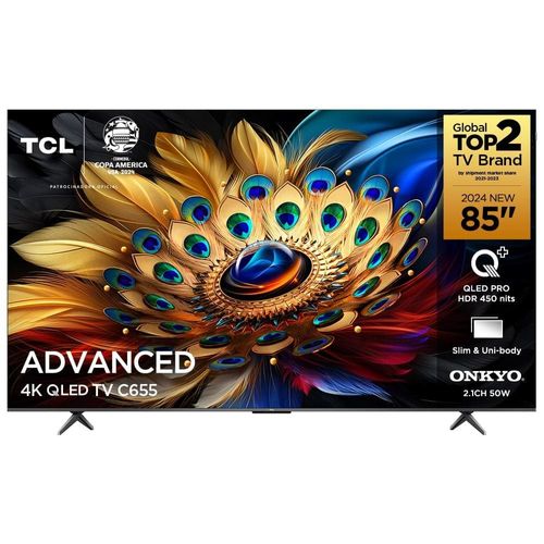 Smart TV 85" QLED 4K TCL 85C655 com Processador AIPQ, Google TV, HDR10+, Wi-Fi Dual Band, Bluetooth Integrado, Google Assistente, Dolby Vision e Atmos