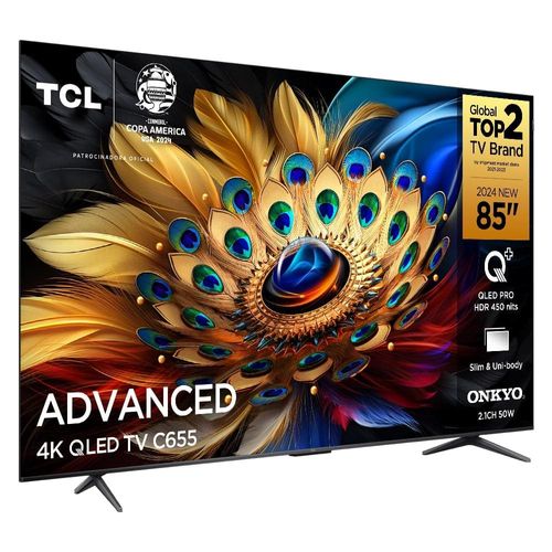 Smart TV 85" QLED 4K TCL 85C655 com Processador AIPQ, Google TV, HDR10+, Wi-Fi Dual Band, Bluetooth Integrado, Google Assistente, Dolby Vision e Atmos