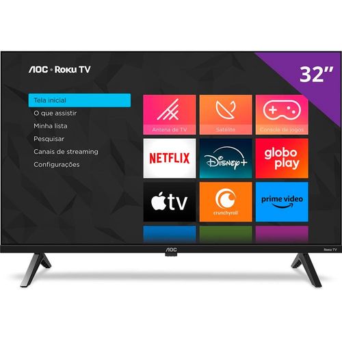 Smart TV 32" HD AOC 32S5045/78G com Roku TV, Comando de Voz, HDMI, USB Wi-Fi e Conversor Digital