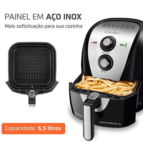 Fritadeira Elétrica Sem Óleo Air Fryer Mondial Grand Family AF-55I 5,5L – Preta/Inox 110V