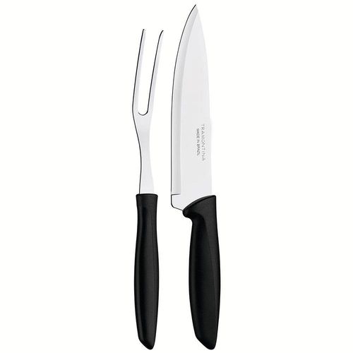 Conjunto Faca Chef e Garfo Trinchante Tramontina Plenus Preto - 2 Peças