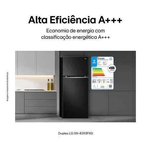 Geladeira LG Frost Free Preta GN-B392PXGB Duplex com Tecnologia Inverter Top Freezer - 395 litros 220V