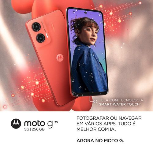 Smartphone Motorola Moto G35 Coral 5G, 256GB, 12GB RAM Boost, Processador Octa-Core, Câmera Traseira 50MP + 8MP, Selfie de 16MP e Tela de 6.7"