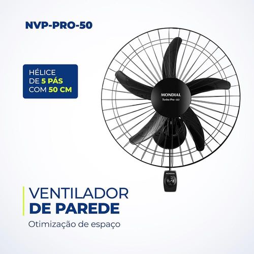 Ventilador de Parede 50cm Mondial Turbo Pro NVP com 5 Pás, 3 Velocidades - Preto 110V