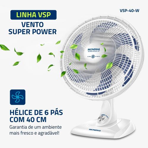 Ventilador de Mesa 40cm Mondial Super Power VSP-40-W 6 Pás 3 Velocidades Branco 220V