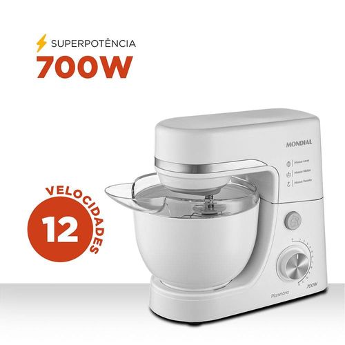 Batedeira Planetária Mondial BP-03W-2B com 12 Velocidades e 700W - Branca 220V