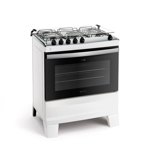 Fogão Atlas 5 Bocas Agile Up com Mesa de Inox, Grade Dupla no Forno e Acendimento automático Bivolt – Branco