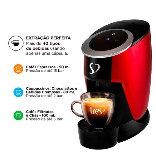 Cafeteira Espresso TRES Touch Automática Multibebidas - Vermelha 110V