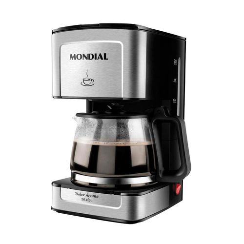 Cafeteira Elétrica Mondial Dolce Arome Vidro C-43-20X-SI 20 Xícaras 550W – Preto/Inox 220V