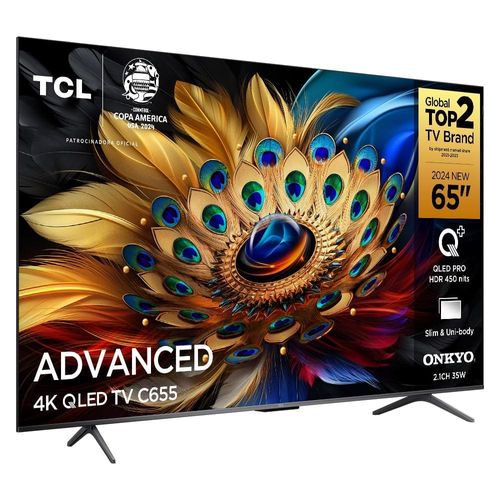 Smart TV 65" QLED 4K TCL 65C655 com processador AIPQ, Google TV, Dolby Vision Atmos, HDR10+, Wi-Fi Dual Band, Bluetooth Integrado e Google Assistente