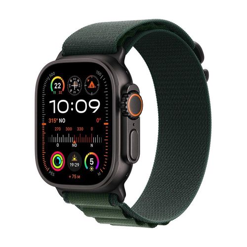 Apple Watch Ultra 2 GPS + Cellular com Caixa Preta de Titânio de 49 mm e Pulseira loop Alpina Verde-escura – M