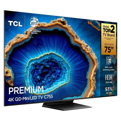 Smart TV 75" QLED 4K TCL Mini LED 75C755 com Processador AIPQ, Google TV, HDR10+, Wi-Fi Dual Band, Bluetooth Integrado, Google Assistente, Dolby Visio