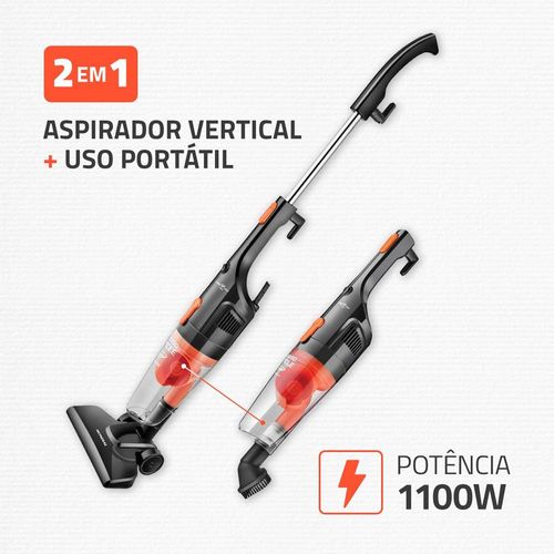 Aspirador de Pó Vertical 2 em 1 Mondial AP-35 Turbo Cycle 1100W - Preto e Laranja 110V